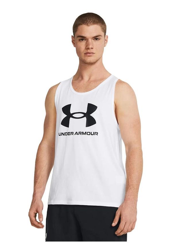 Under Armour - Koszulka męska tank top UNDER ARMOUR 1382883 bez rękawów. Kolor: biały. Długość rękawa: bez rękawów