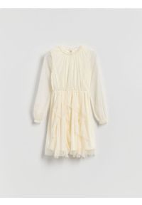 Reserved - Tiulowa sukienka - kremowy. Kolor: kremowy. Materiał: tiul