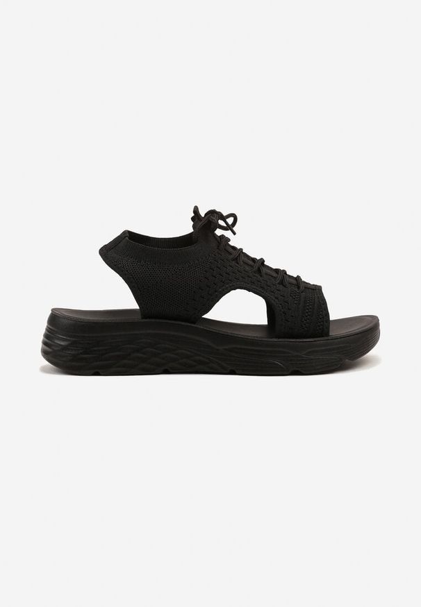 Born2be - Czarne Sportowe Sandały z Elastyczną Cholewką i Ozdobnym Sznurowaniem Zarie. Okazja: na co dzień. Zapięcie: sznurówki. Kolor: czarny. Materiał: jeans. Styl: sportowy