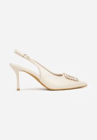 Born2be - Beżowe Sandały na Szpilce z Cyrkoniową Klamrą Starstone. Okazja: na co dzień. Zapięcie: klamry. Kolor: beżowy. Materiał: jeans. Obcas: na szpilce. Styl: klasyczny, casual, elegancki #4