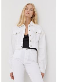 Patrizia Pepe kurtka jeansowa damska kolor biały przejściowa. Okazja: na co dzień. Kolor: biały. Materiał: jeans. Wzór: gładki. Styl: casual