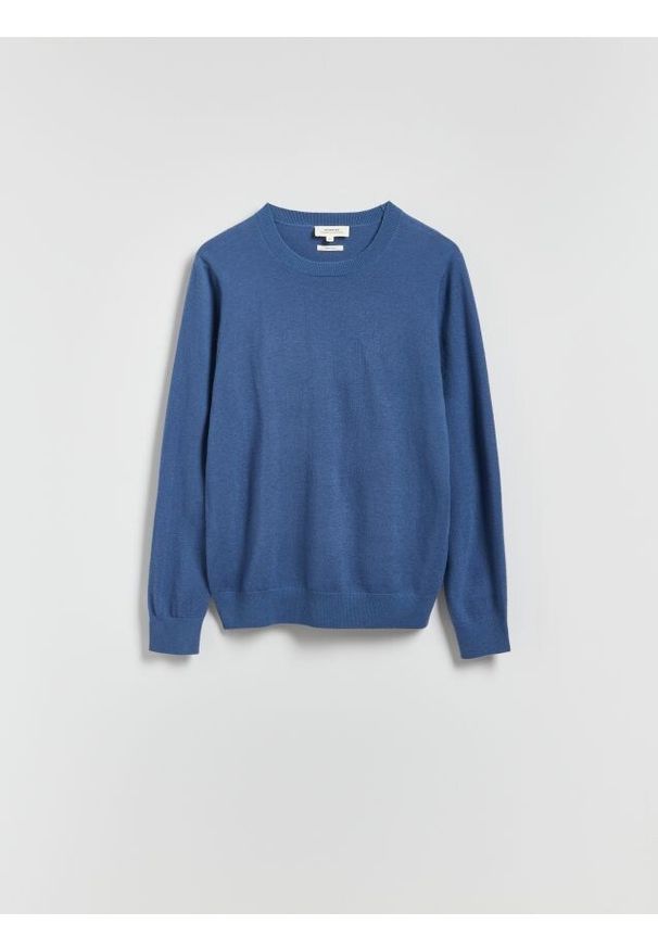 Reserved - Sweter z wełny merino - granatowy. Kolor: niebieski. Materiał: wełna