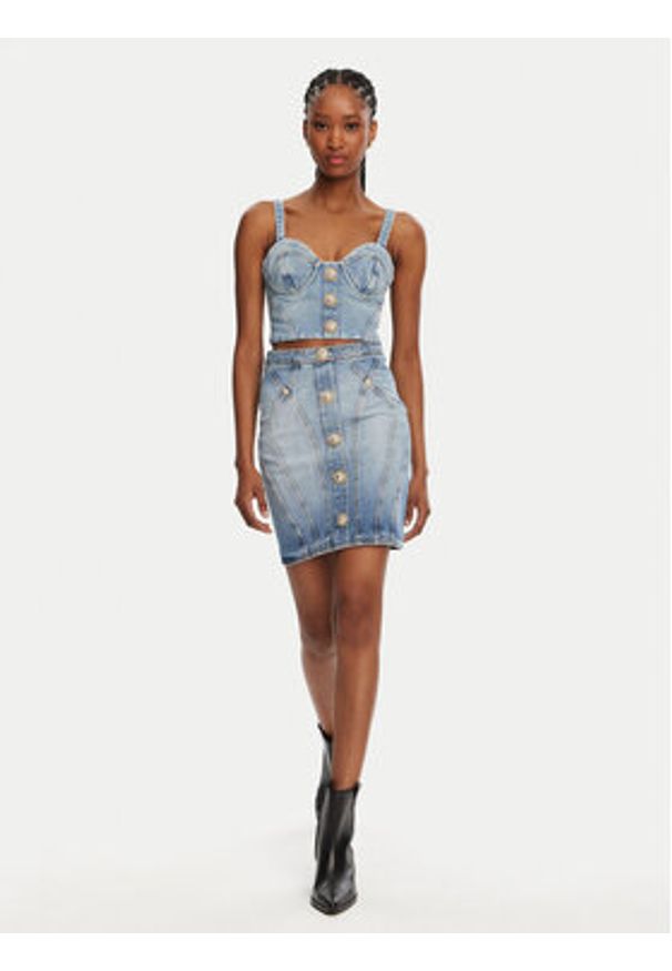 Balmain Top DF1AA345DE53 Niebieski Slim Fit. Kolor: niebieski. Materiał: bawełna