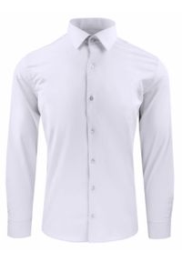 Męska Koszula Wizytowa, Taliowany Krój - Victorio - Biała. Kolor: biały. Materiał: elastan, bawełna. Styl: wizytowy #1