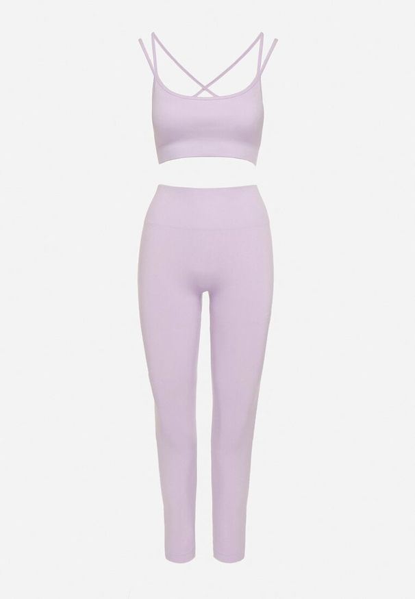 Born2be - Fioletowy Komplet Sportowy Biustonosz na Ramiączkach i Legginsy z Gumką w Pasie Nadlira. Kolor: fioletowy