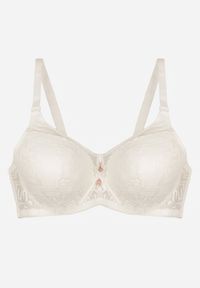 Born2be - Jasnobeżowy Biustonosz z Koronką i Transparentną Wstawką Heliphine. Kolor: beżowy. Materiał: koronka. Wzór: koronka #2