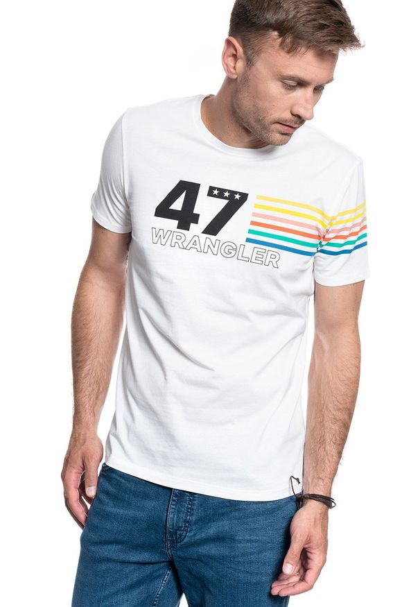 Wrangler - WRANGLER SS RAINBOW TEE OFF WHITE W7F1FK737. Kolor: biały