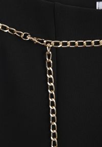 Renee - Czarne Materiałowe Spodnie Dzwony z Ozdobnym Łańcuszkiem Amelana. Kolor: czarny. Materiał: materiał. Wzór: aplikacja #8