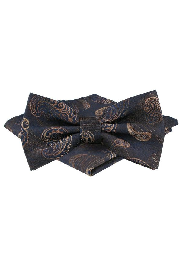 Mucha Męska w Zestawie z Poszetką - Alties - Jasnobrązowy Wzór Paisley. Kolor: beżowy, wielokolorowy, brązowy. Wzór: paisley. Styl: elegancki, sportowy