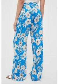 Pinko spodnie damskie kolor niebieski szerokie high waist. Stan: podwyższony. Kolor: niebieski. Materiał: tkanina #3
