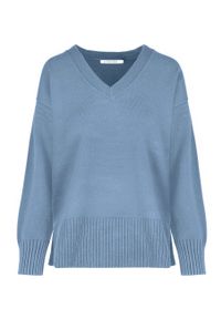 Volcano - Ciepły sweter z dekoltem w serek S-NOVA. Okazja: na co dzień. Typ kołnierza: dekolt w serek. Materiał: jeans, wiskoza, prążkowany, materiał. Długość: długie. Styl: klasyczny, casual, elegancki