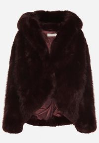Born2be - Bordowa Kurtka Futerko Oversize z Kapturem Unillea. Okazja: na co dzień. Typ kołnierza: kaptur. Kolor: czerwony. Materiał: futro. Styl: elegancki, casual #4