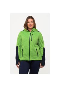 ULLA POPKEN - Damskie Kurtka polarowa odblaskowe nadruki kaptur otwór na kciuk. Kolekcja: plus size. Kolor: zielony. Materiał: poliester, materiał. Wzór: nadruk #1