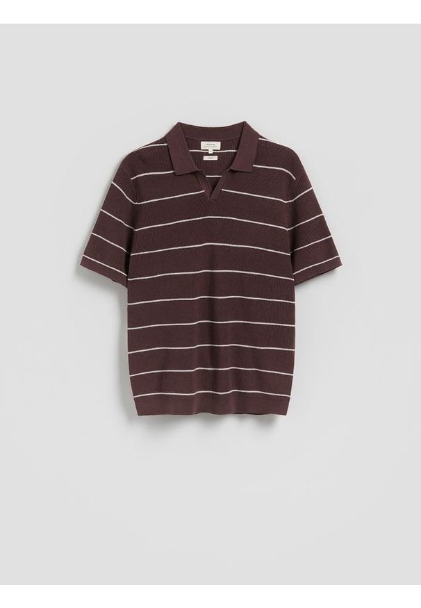 Reserved - Koszulka polo z dodatkiem lnu - brązowy. Typ kołnierza: polo. Kolor: brązowy. Materiał: len