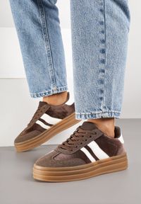Born2be - Brązowe Sneakersy w Stylu Klasycznych Tenisówek na Grubej Podeszwie Tuluvia. Okazja: na spacer. Kolor: brązowy. Materiał: jeans. Sport: turystyka piesza #3