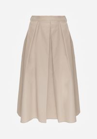 Renee - Beżowa Bawełniana Spódnica o Rozkloszowanym Kroju z Plisami Nerimara. Okazja: na co dzień. Kolor: beżowy. Materiał: bawełna. Wzór: aplikacja. Sezon: lato. Styl: casual #5