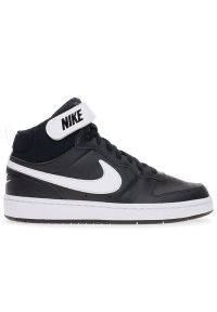 Buty Nike Court Borough Mid 2 CD7782-010 - czarne. Wysokość cholewki: za kostkę. Kolor: czarny. Materiał: guma, materiał, skóra. Szerokość cholewki: normalna. Wzór: aplikacja. Sezon: lato. Model: Nike Court #1