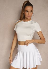 Renee - Biały Dopasowany T-shirt z Wiskozą o Kroju Crop Top Folaviela. Okazja: na co dzień. Kolor: biały. Materiał: wiskoza. Styl: casual