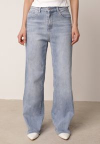 Born2be - Niebieskie Szerokie Jeansy z Bawełny z Wysokim Stanem Eshireth. Okazja: do pracy, na co dzień. Stan: podwyższony. Kolekcja: plus size. Kolor: niebieski. Długość: krótkie. Styl: klasyczny, casual #5