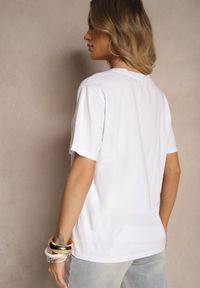 Renee - Biały T-shirt z Bawełny Ozdobiony Cyrkoniami Lavnelis. Kolor: biały. Materiał: bawełna. Wzór: aplikacja