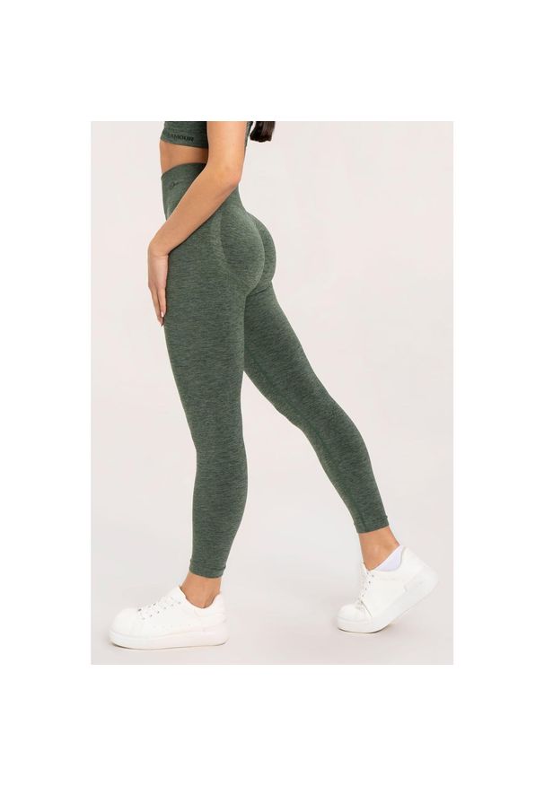 GYM GLAMOUR - Legginsy fitness damskie Gym Glamour seamless push up. Kolor: zielony. Sport: fitness