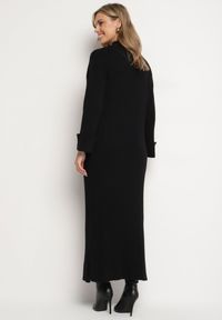 Born2be - Czarna Sweterkowa Sukienka z Wiskozą i Wywiniętymi Rękawami Gebiga. Okazja: na co dzień. Kolor: czarny. Materiał: wiskoza. Styl: klasyczny, elegancki, casual #3