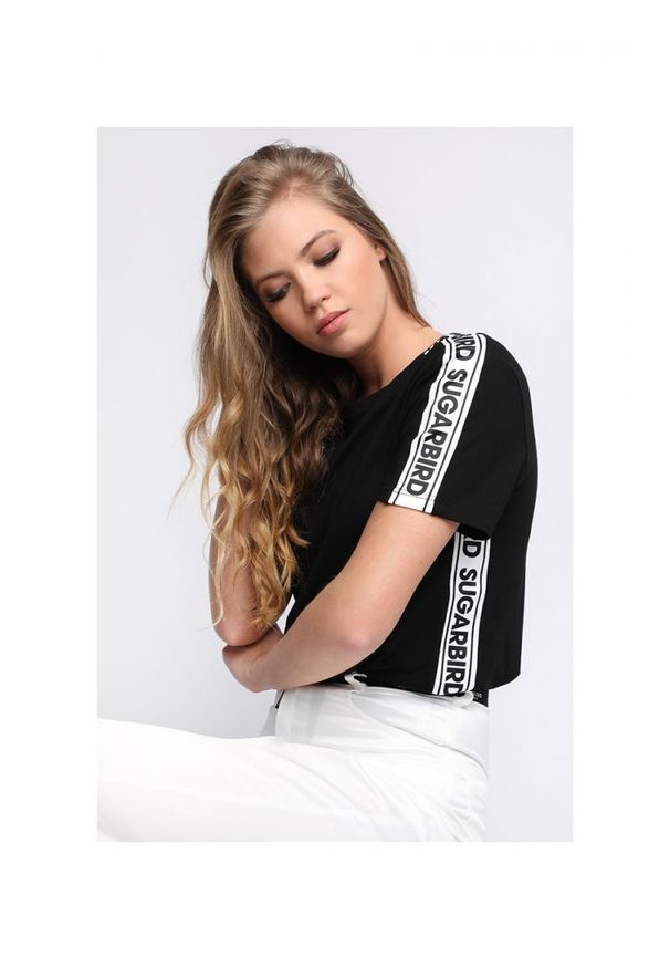 Sugarbird T-shirt "Nilia" | SB20SS0350102 | Kobieta | Czarny. Okazja: na co dzień. Kolor: czarny. Materiał: wiskoza, elastan. Wzór: aplikacja. Styl: casual