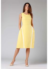 Nommo - Żółta Rozkloszowana Sukienka bez Rękawów z Wypustkami. Kolor: żółty. Materiał: poliester, wiskoza. Długość rękawa: bez rękawów #1