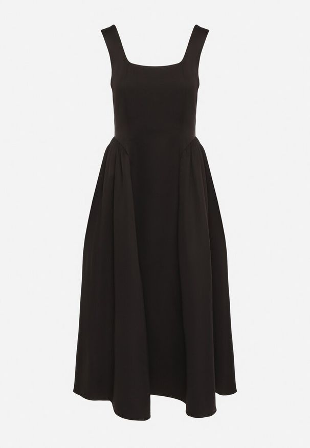 Born2be - Czarna Rozkloszowana Sukienka na Szerokich Ramiączkach Reterna. Okazja: na imprezę. Typ kołnierza: dekolt kwadratowy. Kolor: czarny. Długość rękawa: na ramiączkach. Styl: elegancki. Długość: mini