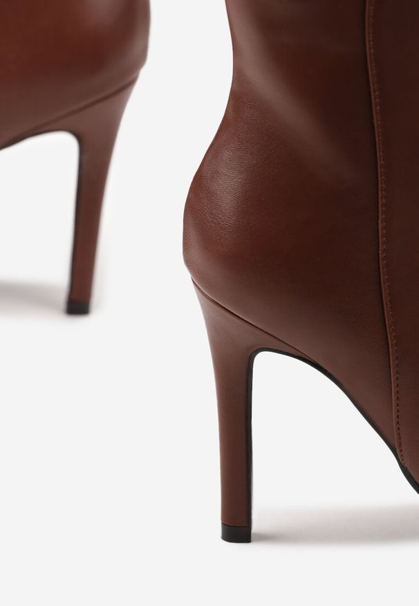 Born2be - Brązowe Klasyczne Botki Vices na Szpilce Derraze. Okazja: na co dzień, na imprezę. Kolor: brązowy. Materiał: jeans. Obcas: na szpilce. Styl: klasyczny