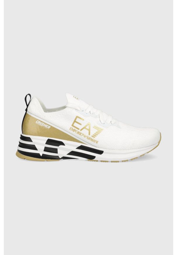 EA7 Emporio Armani sneakersy kolor biały. Nosek buta: okrągły. Zapięcie: sznurówki. Kolor: biały. Materiał: guma. Obcas: na platformie