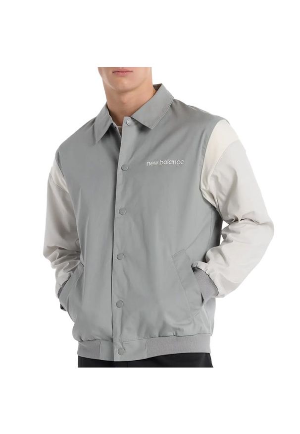 Kurtka New Balance MO51507YST - szara. Kolor: szary. Materiał: bawełna, poliester, nylon. Sport: fitness