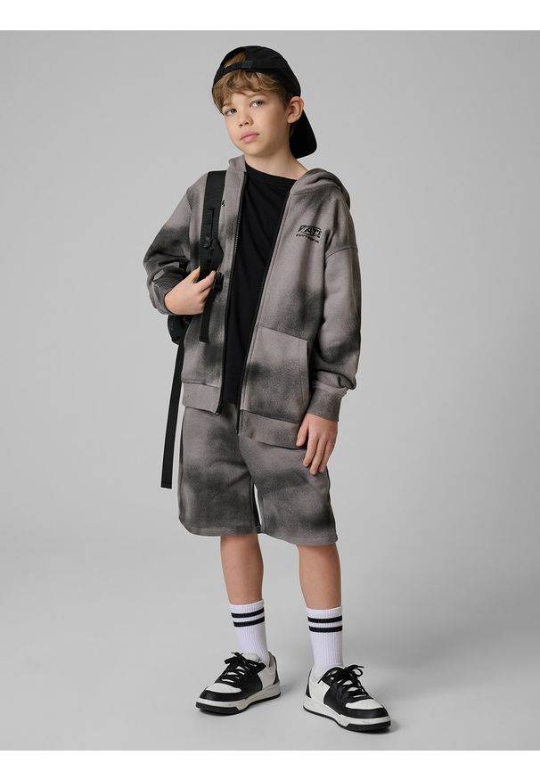 4f - 4F Bluza dresowa loose z kapturem chłopięca - czarna 146/152 (10-12 lat). Okazja: na co dzień, na uczelnię. Typ kołnierza: kaptur. Kolor: czarny. Materiał: dresówka. Wzór: nadruk. Sezon: lato. Styl: casual