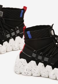 Born2be - Czarne Designerskie Sneakersy w Skarpetkowym Stylu na Grubej Falowanej Podeszwie Naplima. Kolor: czarny. Szerokość cholewki: normalna #6