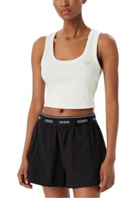Guess - GUESS Biały krótki damski tank top Silvy Rib, Rozmiar L. Okazja: na co dzień. Kolor: biały. Materiał: materiał, prążkowany. Długość: krótkie. Sezon: lato. Styl: elegancki, casual #2