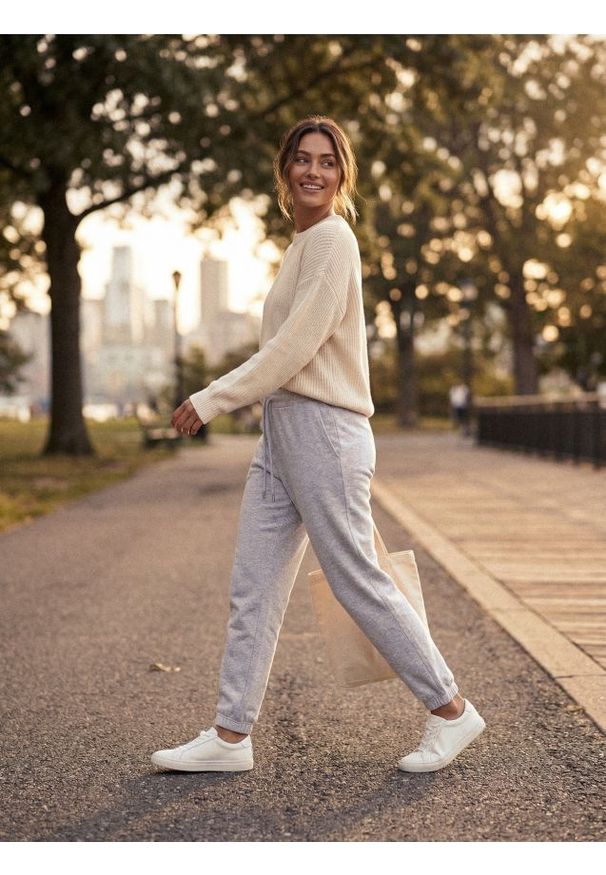 Sinsay - Dresowe spodnie jogger terry - szary. Kolor: szary. Materiał: dresówka