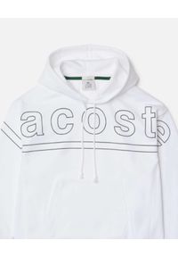 Lacoste - LACOSTE - Biała bluza z logowanym nadrukiem. Kolor: biały. Materiał: polar, bawełna, prążkowany. Wzór: nadruk