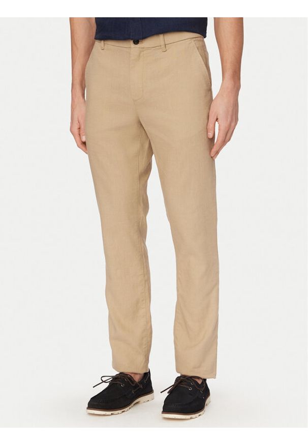 TOMMY HILFIGER - Tommy Hilfiger Chinosy Denton MW0MW42337 Khaki Straight Fit. Kolor: brązowy. Materiał: len