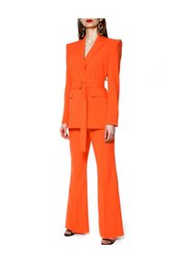 AGGI - Eleganckie spodnie z rozcięciami. Stan: podwyższony. Kolor: pomarańczowy. Materiał: tkanina. Styl: elegancki