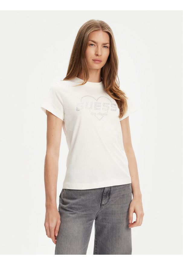 Guess T-Shirt V5GI10 K9RM1 Écru Regular Fit. Materiał: bawełna
