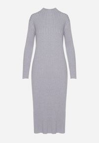 Born2be - Szara Prążkowana Sukienka z Dzianiny z Wiskozą z Rozcięciami u Dołu Ninnavia. Okazja: na spotkanie biznesowe. Kolor: szary. Materiał: prążkowany, wiskoza, dzianina. Typ sukienki: dopasowane, proste. Styl: biznesowy, klasyczny, elegancki #3