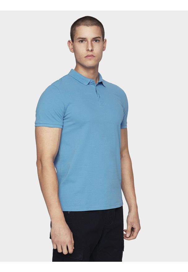 4f - Koszulka polo męska. Typ kołnierza: polo. Kolor: niebieski. Materiał: bawełna, dzianina