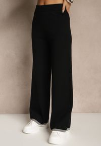 Renee - Czarny Komplet Dzianinowy Sweter i Spodnie Wide Leg z Ozdobną Lamówką Ralenia. Kolor: czarny. Materiał: dzianina. Wzór: aplikacja #3