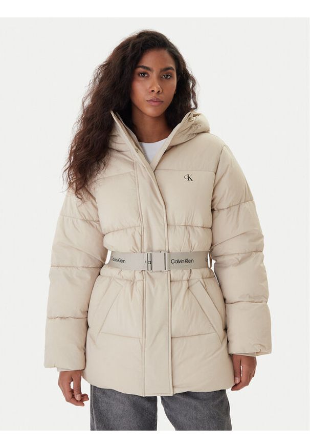 Calvin Klein Jeans Kurtka zimowa LV047D507G Beżowy Regular Fit. Kolor: beżowy. Materiał: syntetyk. Sezon: zima
