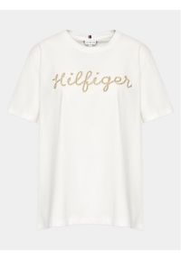 Tommy Hilfiger Curve T-Shirt Gold WW0WW39275 Écru Regular Fit. Materiał: bawełna