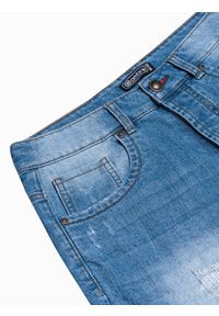 Ombre Clothing - Krótkie spodenki męskie jeansowe W306 - niebieskie - XXL. Kolor: niebieski. Materiał: jeans. Długość: krótkie. Wzór: aplikacja. Styl: klasyczny