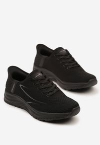 Born2be - Czarne Buty Sportowe Sneakersy z Ozdobnym Tłoczeniem Axedla. Okazja: na co dzień. Kolor: czarny. Materiał: jeans. Wzór: aplikacja #3