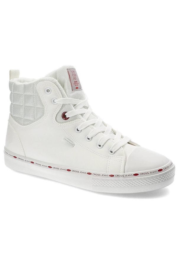 Białe Sneakersy Cross Jeans Ocieplane Buty Damskie. Kolor: biały. Materiał: materiał, syntetyk, puch, futro, skóra ekologiczna. Szerokość cholewki: normalna. Wzór: aplikacja. Sezon: zima
