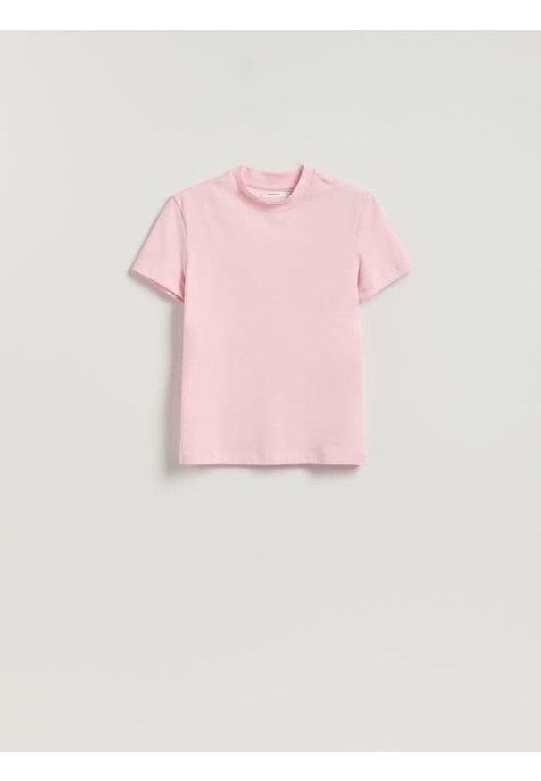 Reserved - T-shirt slim fit - pastelowy róż. Kolor: różowy. Materiał: bawełna, dzianina