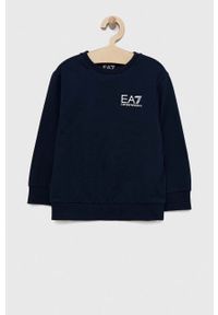 EA7 Emporio Armani bluza bawełniana dziecięca kolor granatowy z nadrukiem. Kolor: niebieski. Materiał: bawełna. Wzór: nadruk